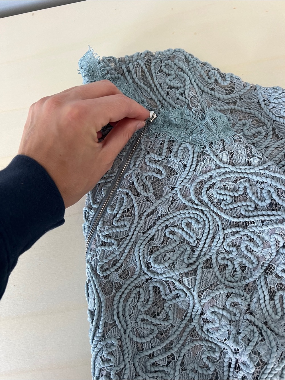 Delicate Trim Cropped Lace Top in Dusty Teal from Ireland - Picture 2 of 4